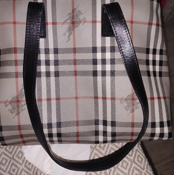 Burberrys Grey Multi Check Print Canvas Leather Bag - Picture 12 of 16